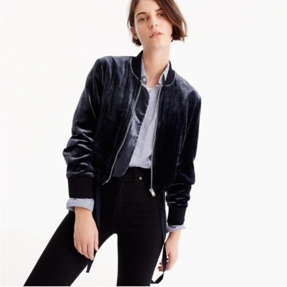 J. Crew Jackets & Blazers - J.Crew Velvet Bomber Jacket in Midnight Navy Like New Size L